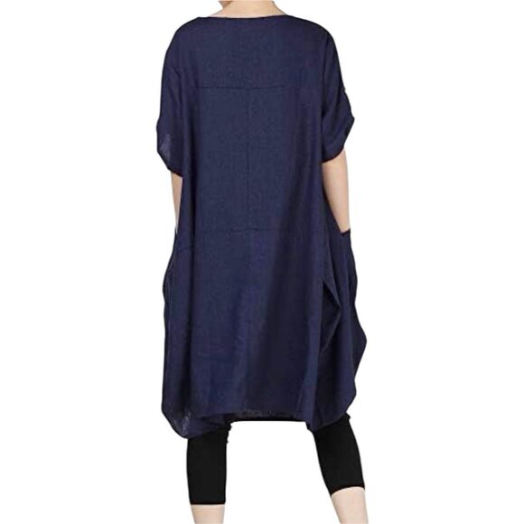 LaovanIn Women's Plus 3XL Tunic Dress Summer Cotton Linen T Shirt Knee-Length - Picture 14 of 16